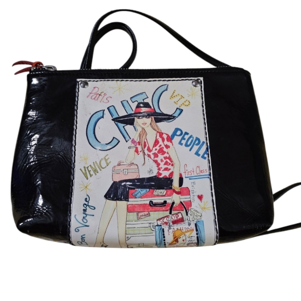 Chic Brighton Black and White RARE Fashionista Graphic Patent Crossbody Bag